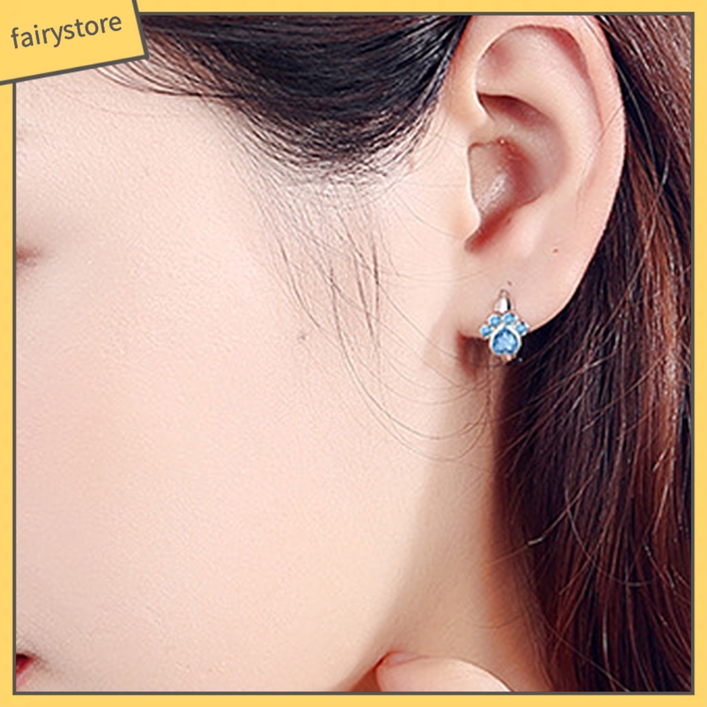 1 Đôi Bông Tai Xỏ Lỗ Hình Dấu Chân Động Vật Đính Đá Zircon Dễ Thương Lâu Trôi