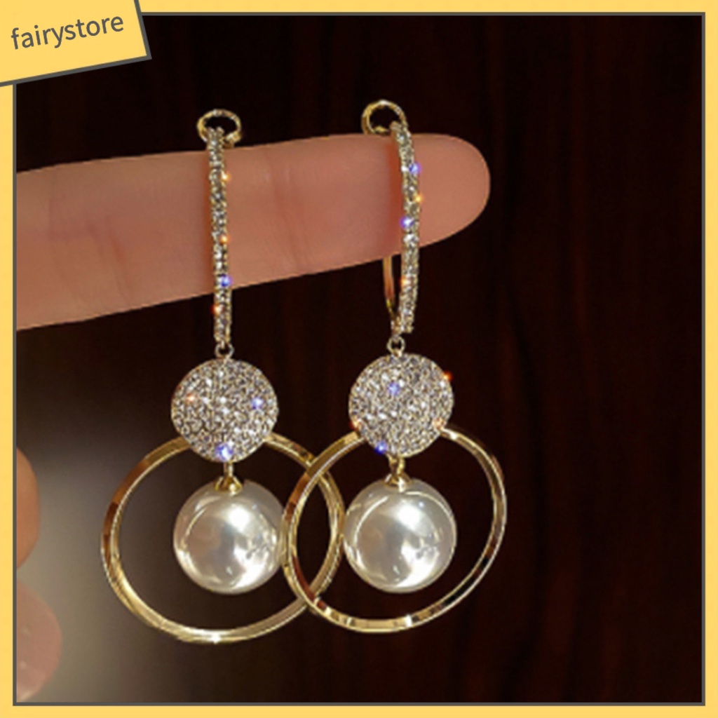 1 Đôi Bông Tai Tròn Đính Ngọc Trai Giả Phong Cách Hàn Quốc