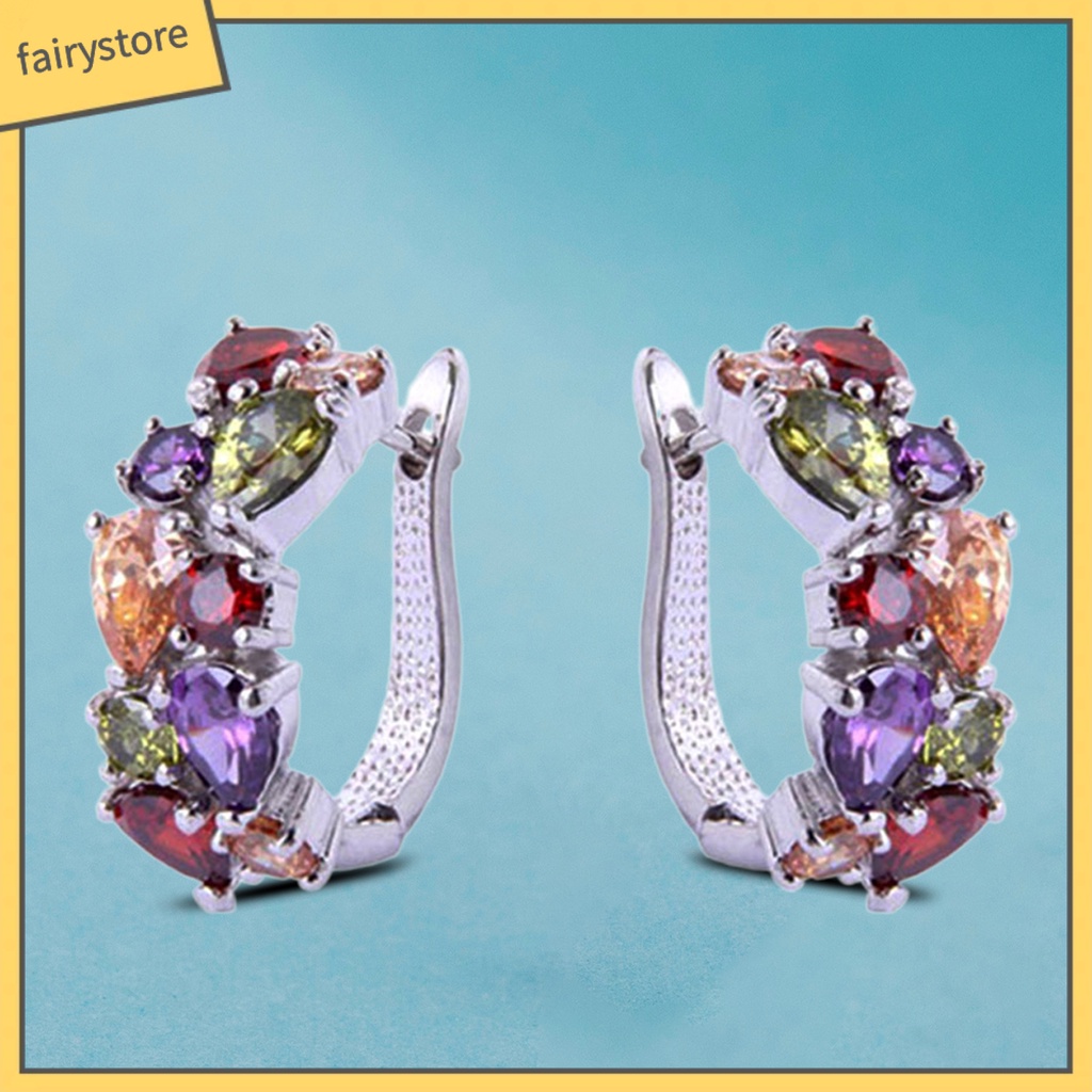 1 Đôi Bông Tai Tròn Đính Đá Zircon Nhiều Màu Thoải Mái Thời Trang Dành Cho Nữ