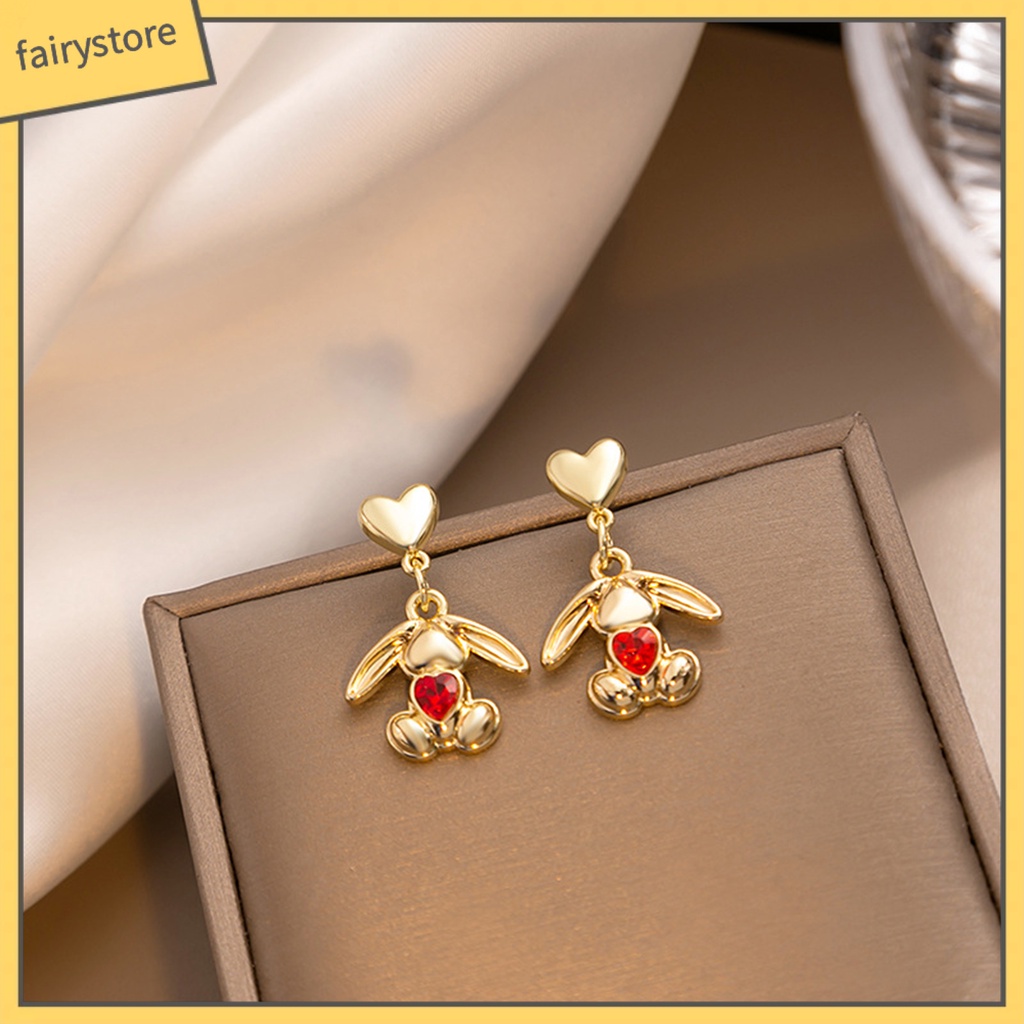 1 Đôi Bông Tai Hình Thỏ Bằng Hợp Kim Đính Đá Zircon Sang Trọng