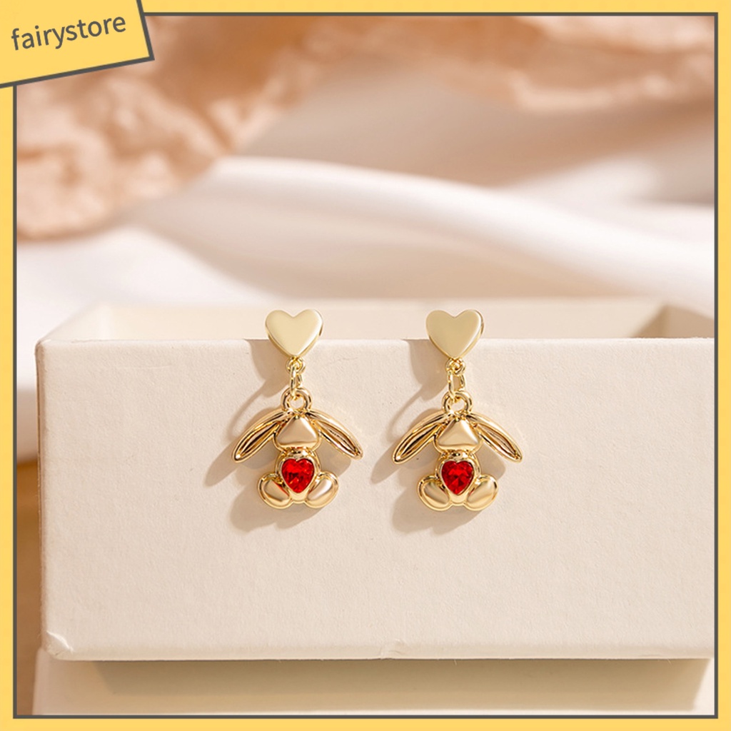 1 Đôi Bông Tai Hình Thỏ Bằng Hợp Kim Đính Đá Zircon Sang Trọng