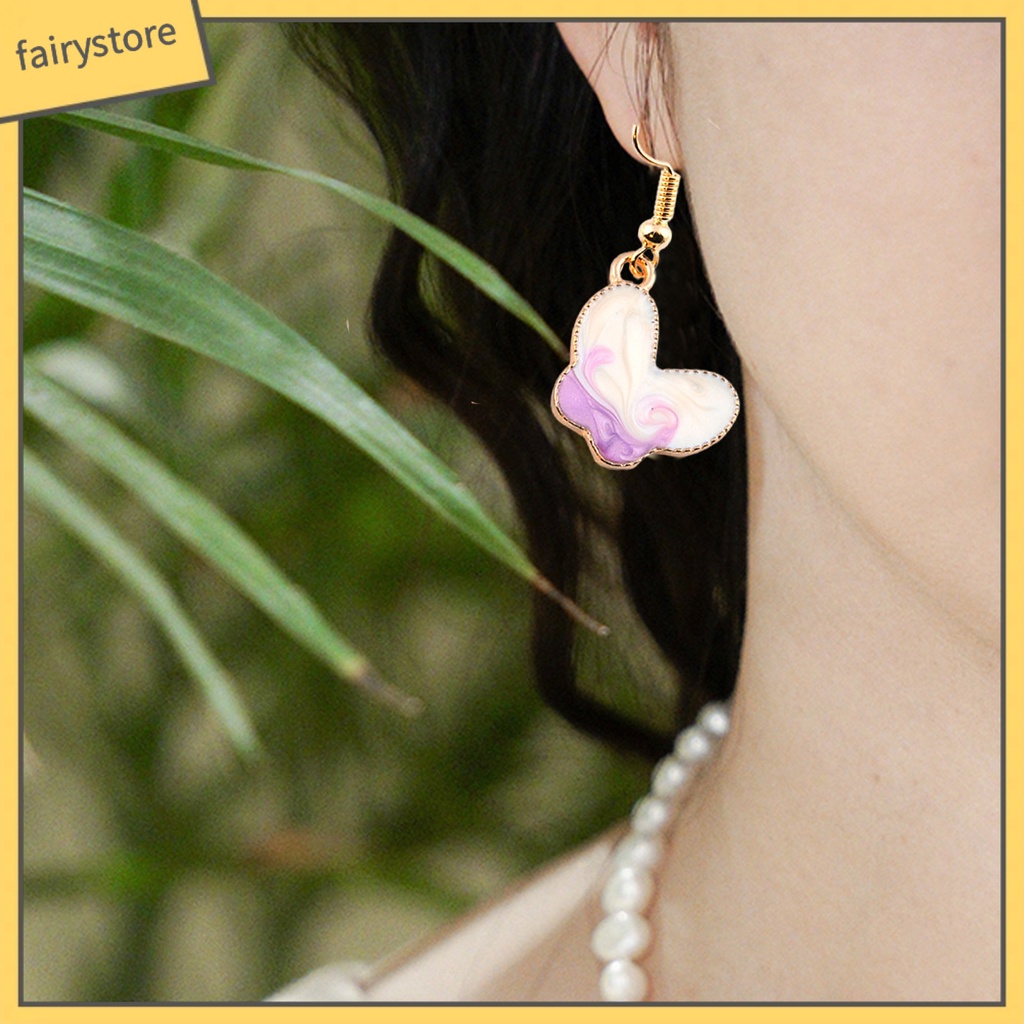 1 Đôi Bông Tai Móc Hình Bướm Sơn Dầu Dễ Thương Dành Cho Nữ