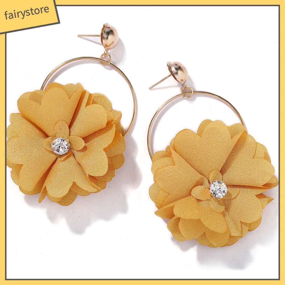 Bông Tai Dáng Dài Hình Tròn Đính Đá Hình Hoa Thời Trang Cho Nữ