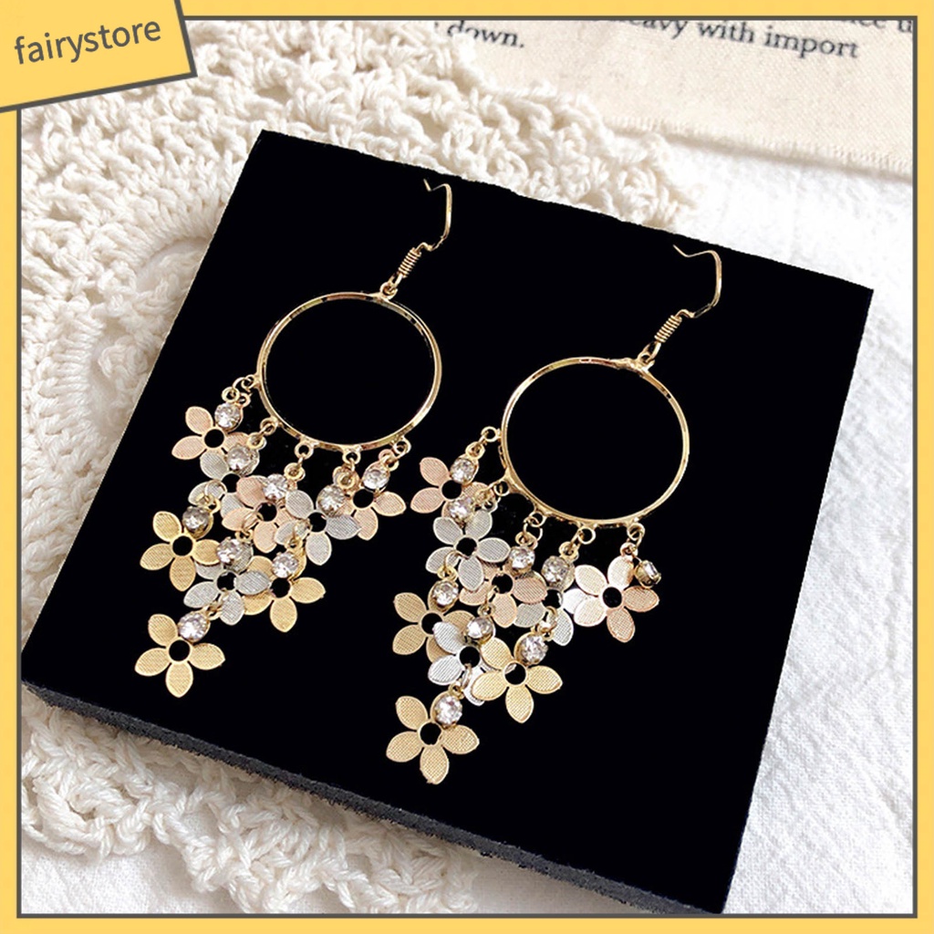 1 Đôi Bông Tai Hình Hoa Đính Đá Zircon Lấp Lánh Phong Cách Bohemian