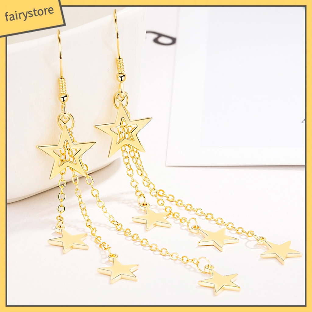 Bông Tai Dạng Móc Tua Rua Hình Ngôi Sao Lấp Lánh Thời Trang Cho Nữ