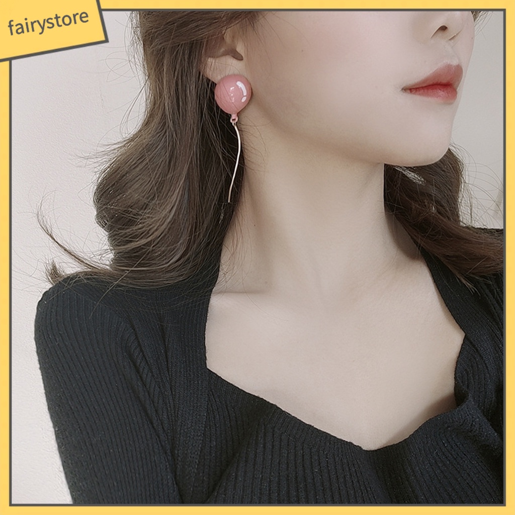 [FRO] Bông Tai Hình Học Phối Tua Rua Vẽ Hình Bong Bóng Dễ Thương Dành Cho Nữ Mặc Hàng Ngày