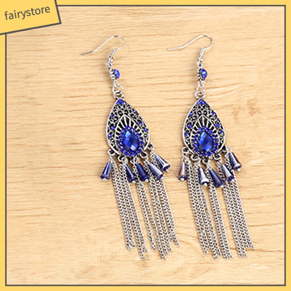 1 Đôi Bông Tai Dáng Dài Đính Đá Chống Mồ Hôi Phong Cách Trung Hoa Thời Trang