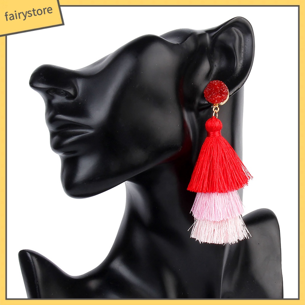 1 Đôi Bông Tai Ba Lớp Tua Rua Thời Trang Dành Cho Nữ