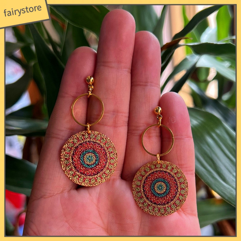 1 Đôi Bông Tai Hình Tròn Mạ Điện Họa Tiết Hình Học Phong Cách Vintage Dành Cho Nữ
