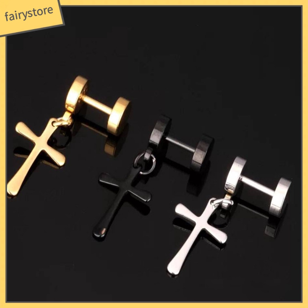 1 Đôi Bông Tai Treo Hình Chữ Thập Màu Sắc Trơn Dành Cho Nam Và Nữ