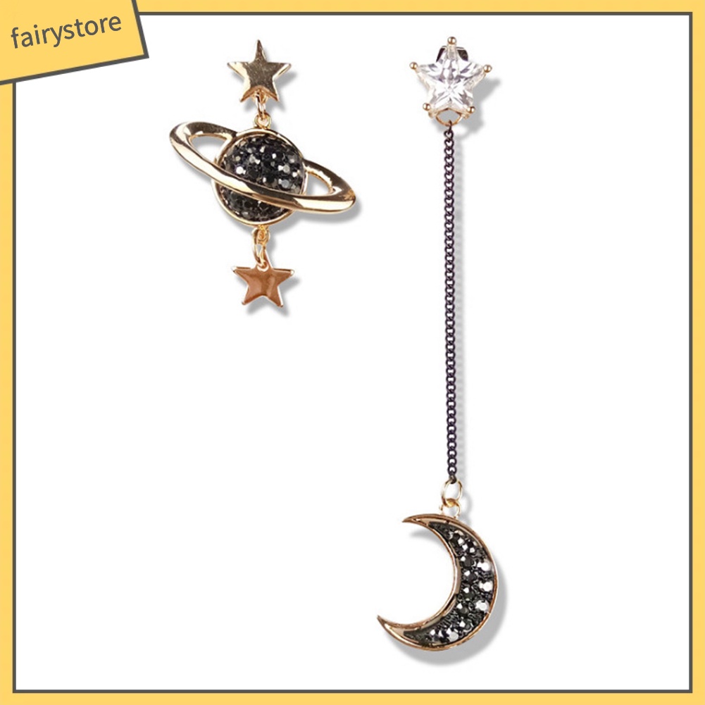 Đôi Khuyên Tai Dài Hình Trăng Sao Đính Đá Thời Trang Cho Nữ