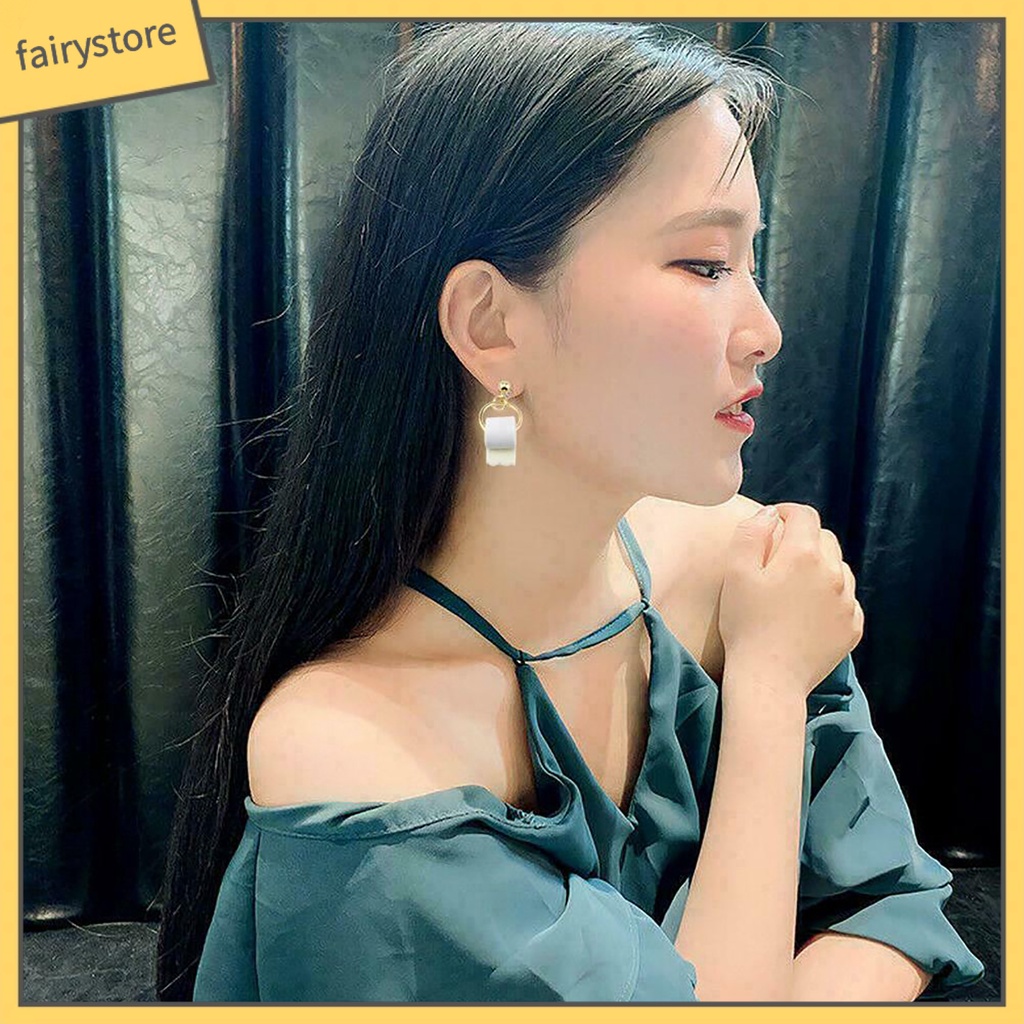 [FRO] Khuyên Tai Thả Hình Cuộn Toilet Bằng Giả Da Tinh Tế Cho Nữ Cuộc Sống Hàng Ngày