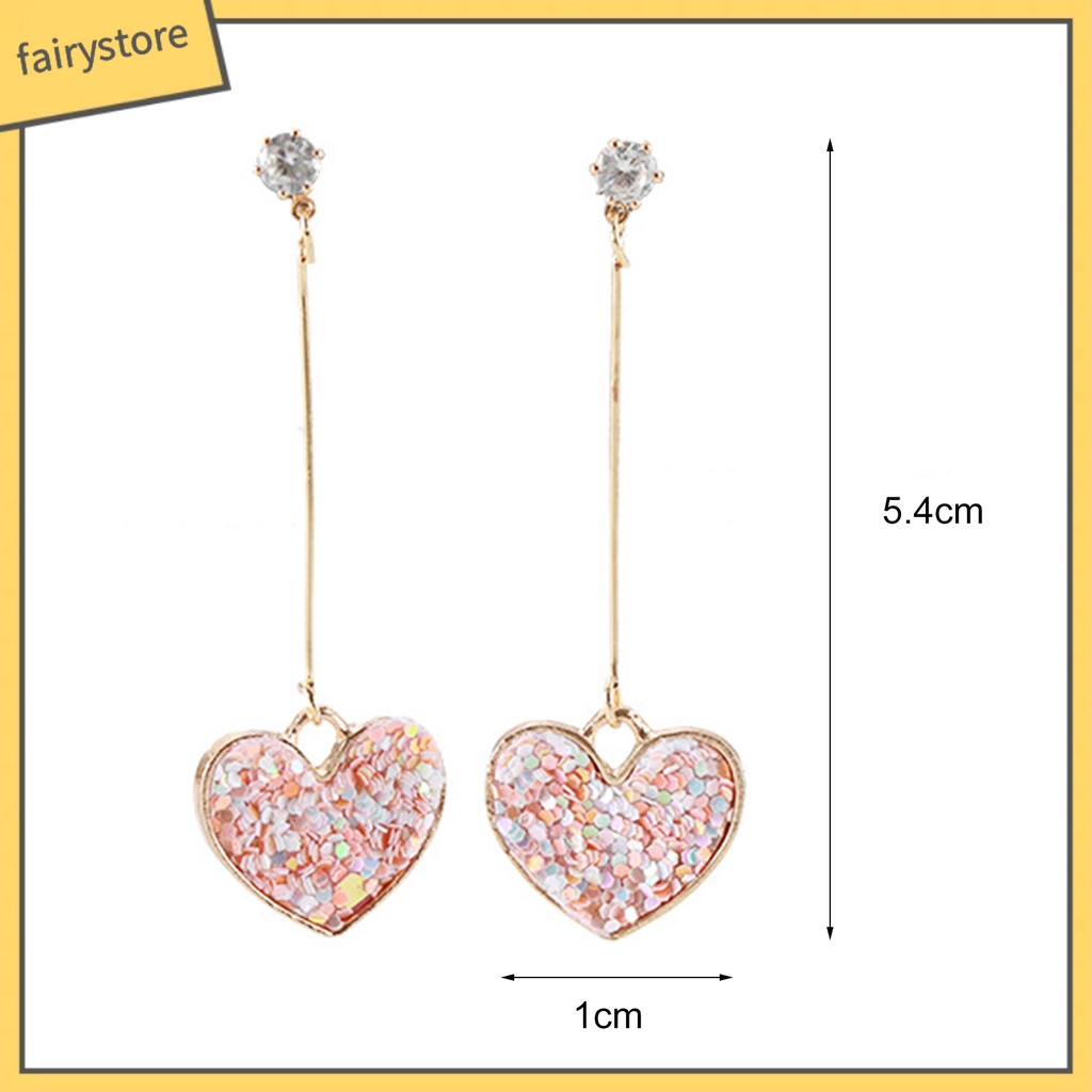 1 Đôi Bông Tai Dài Hình Trái Tim Đính Đá Zircon Bằng Hợp Kim Dành Cho Ngày Valentine