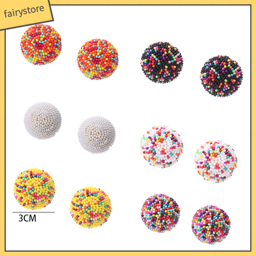 [FRO] 1 Đôi Bông Tai Xỏ Hạt Tròn Nhiều Màu Phong Cách Bohemian Vintage Thích Hợp Đi Tiệc