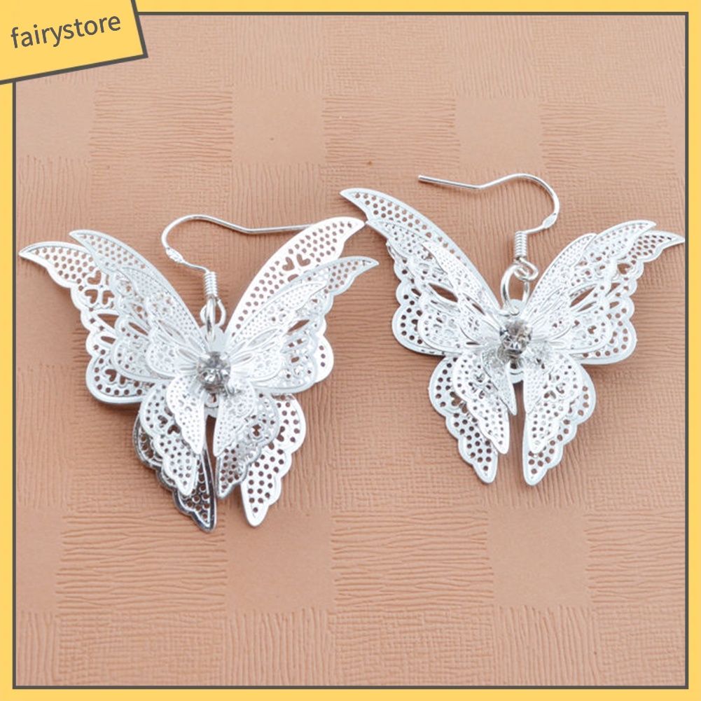 Bông Tai Hình Bướm Rỗng Đính Đá Zircon Phong Cách Vintage Dành Cho Nữ