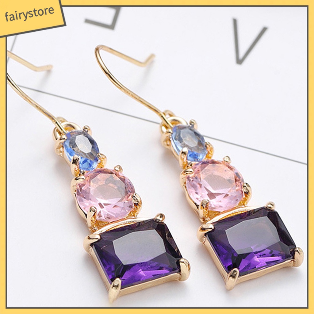 1 Đôi Bông Tai Dạng Móc Bằng Đồng Thân Thiện Với Da Mặt Đính Pha Lê Giả Cỡ Lớn Cho Nữ