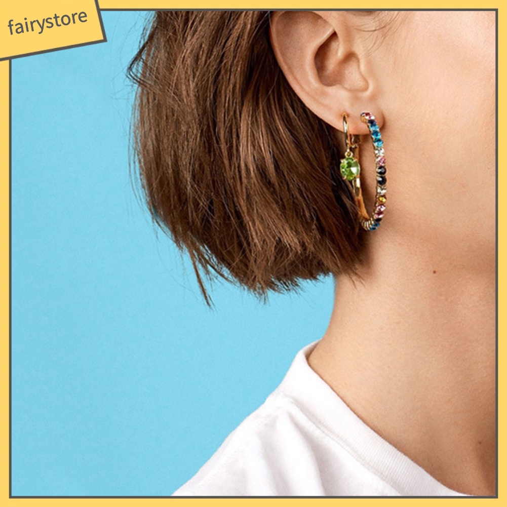 Khuyên Tai Tròn Lớn Đính Đá Thời Trang Cho Nữ