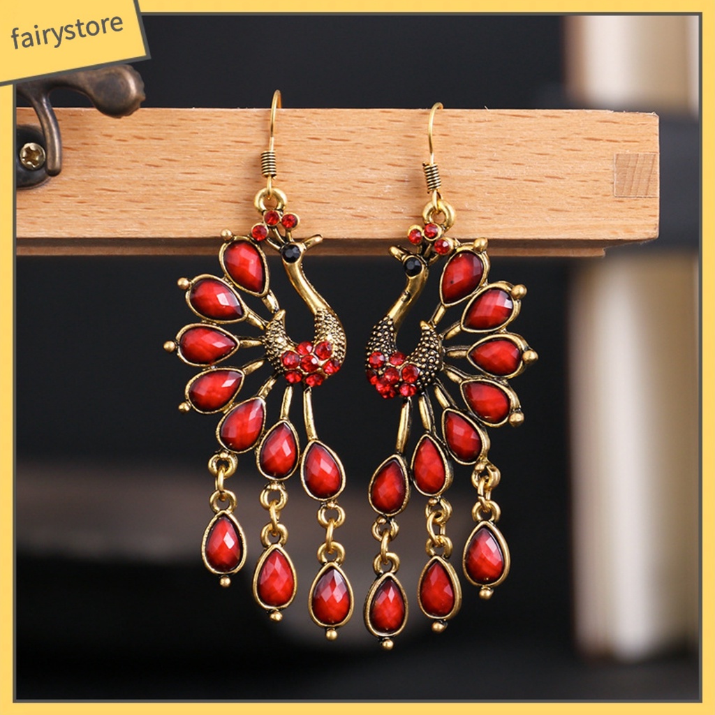 1 Đôi Bông Tai Hình Chim Công Đính Đá Trang Nhã Dành Cho Nữ