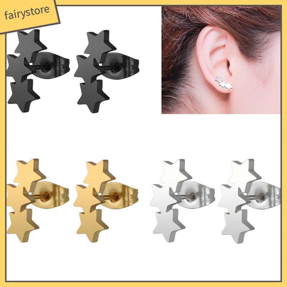 Khuyên Tai Hình Ngôi Sao Ba Cánh Bằng Thép Không Gỉ