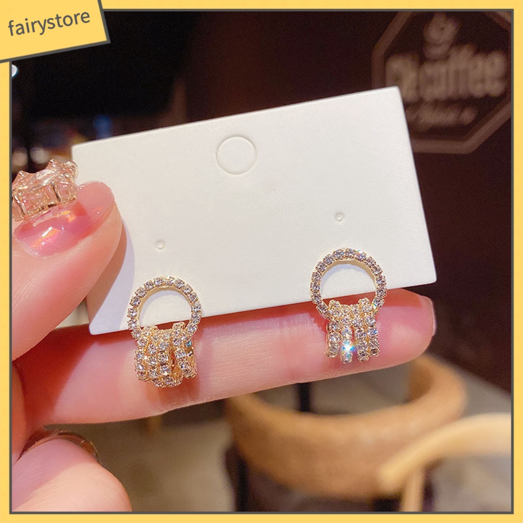 1 Đôi Bông Tai Tròn Đính Đá Lấp Lánh Dành Cho Nữ