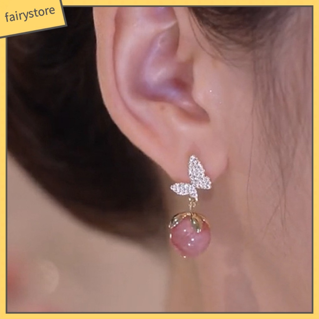 1 Đôi Bông Tai Hình Bướm Đính Đá Opal Lấp Lánh Dành Cho Nữ