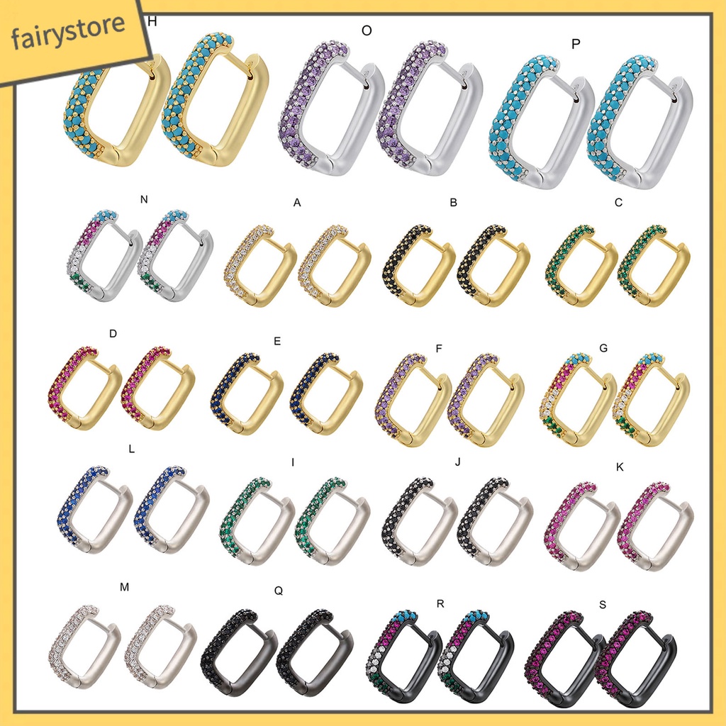 1 Đôi Bông Tai Hình Vuông Đính Đá Mạ Điện Không Gây Dị Ứng Phong Cách Vintage Phương Tây