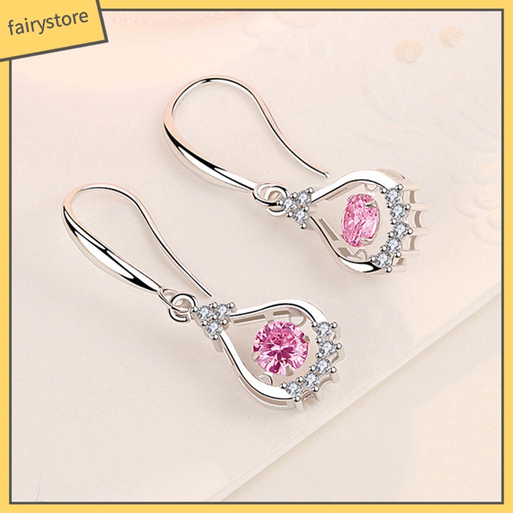 Bông Tai Dáng Dài Hình Giọt Nước Đính Đá Zircon Thời Trang Cho Nữ