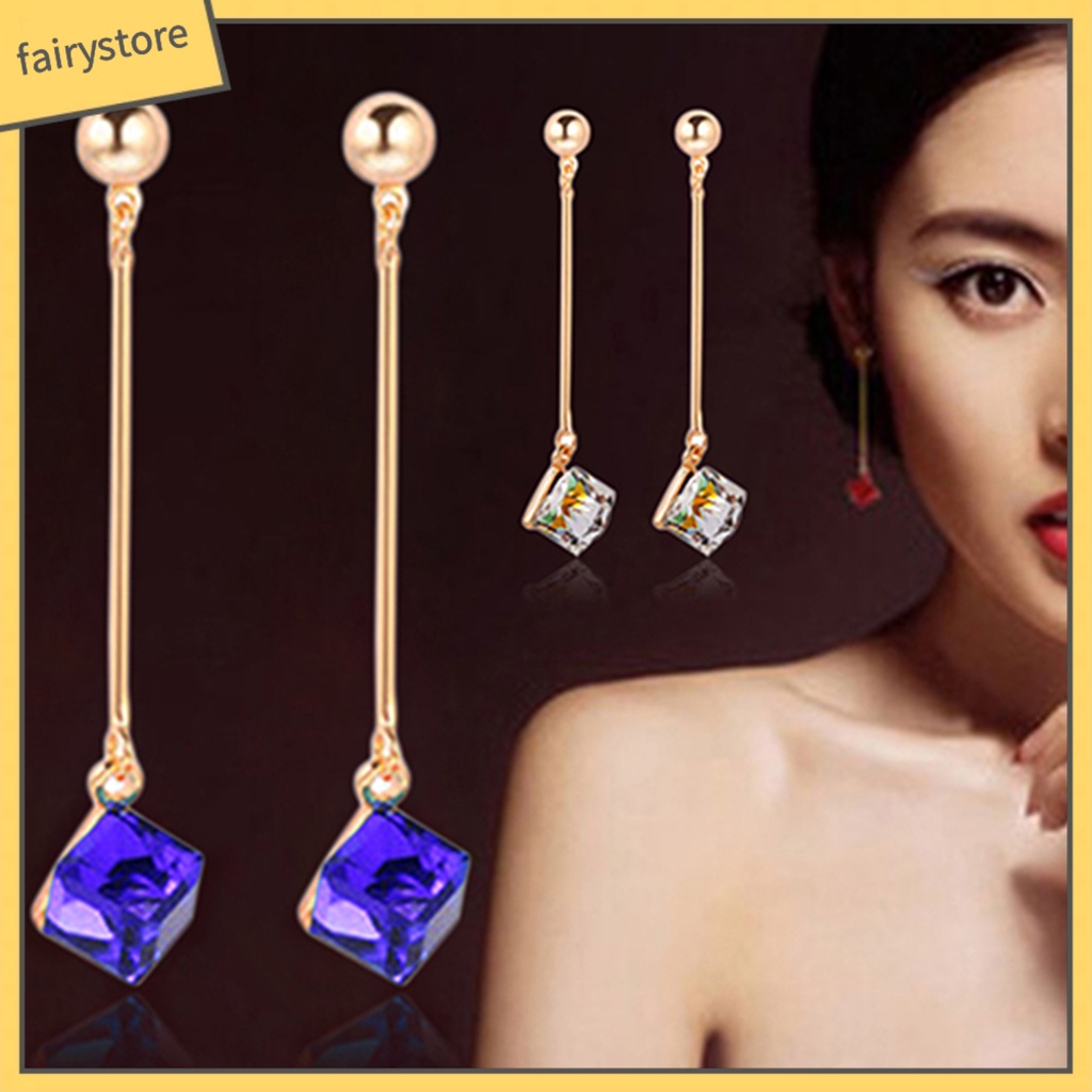 1 Đôi Bông Tai Dài Đính Đá Thời Trang Dành Cho Nữ