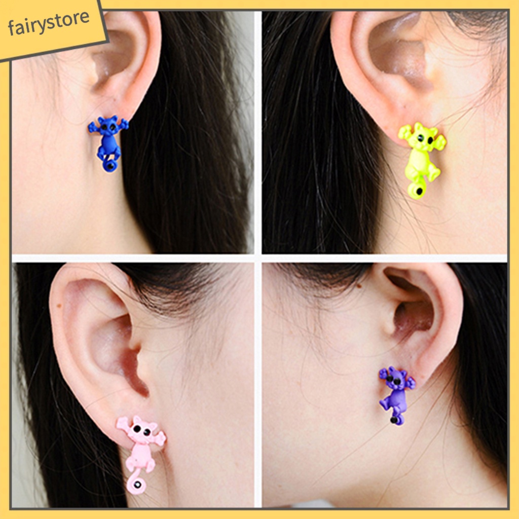 Bông Tai Hình Mèo Hoạt Hình Phong Cách Punk Dễ Thương Cho Nữ