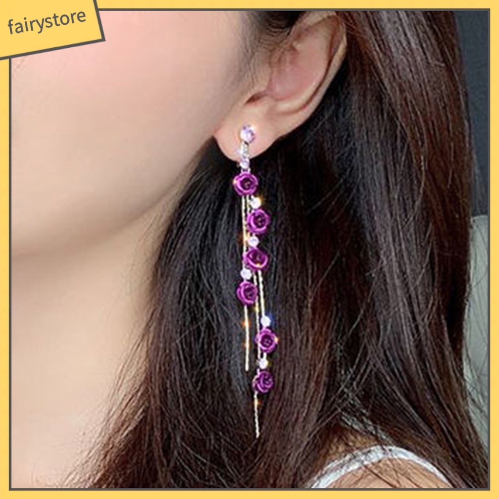 1 Đôi Bông Tai Hình Hoa Hồng Đính Đá Ngọt Ngào Dành Cho Nữ