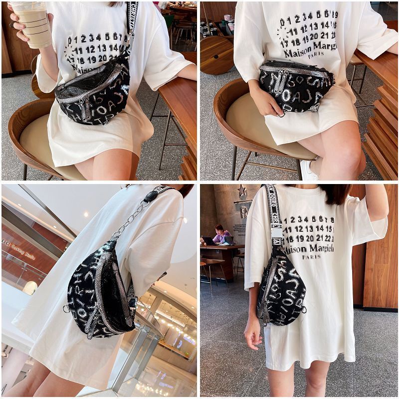 Túi Đeo Chéo Ngực Đính Kim Sa Lấp Lánh Thời Trang Phương Tây Cao Cấp Cho Nữ