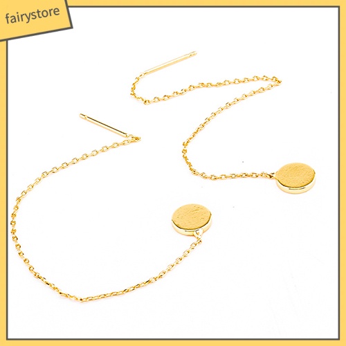 Bông Tai Dạng Xích Dài Mặt Tròn Đơn Giản Thời Trang Cho Nữ