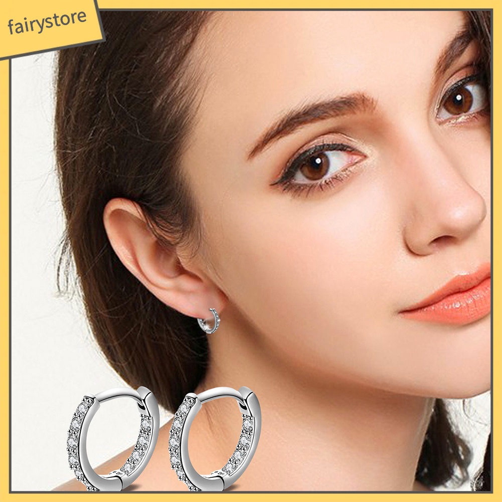 Khuyên Tai Tròn Mạ Bạc Đính Đá Zircon Thời Trang