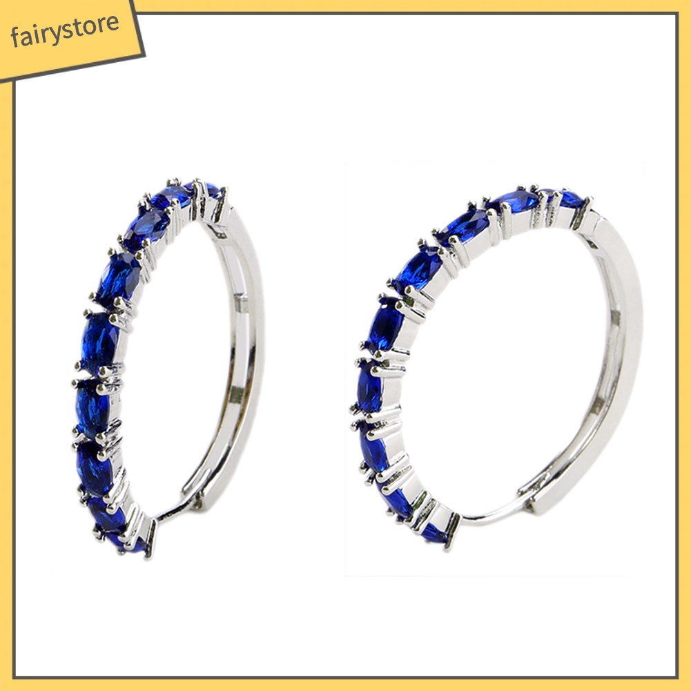 Bông Tai Hình Oval Đính Đá Zircon Sang Trọng Dành Cho Nữ