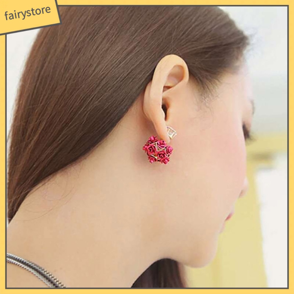 Bông Tai Hình Hoa Hồng Đính Đá Bằng Hợp Kim Tinh Tế Thời Trang Dự Tiệc