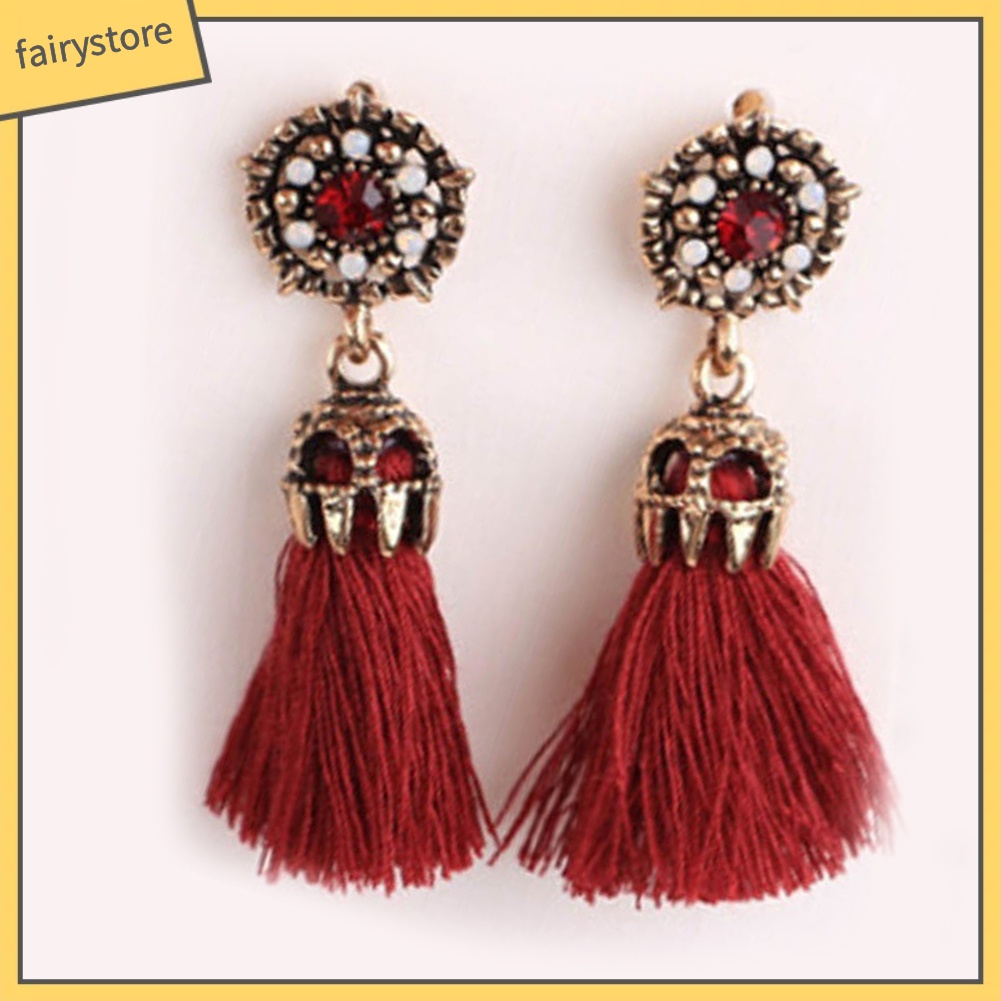 Bông Tai Dài Đính Đá Thời Trang Vintage Cho Nữ