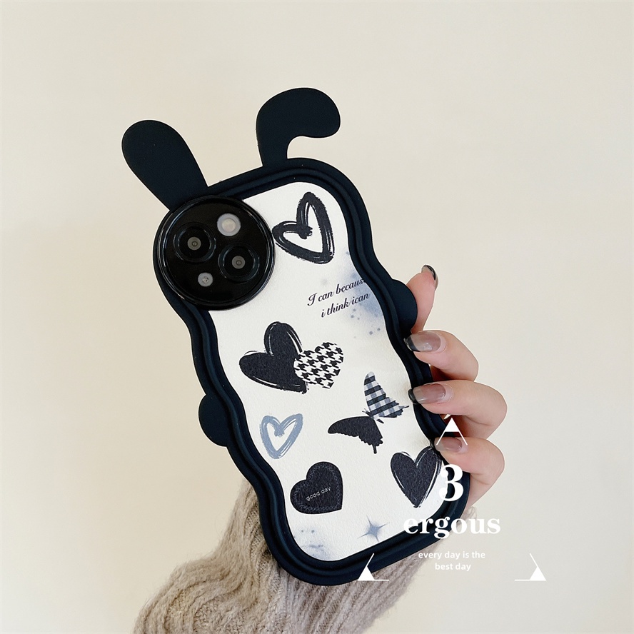 Ear CaseỐp Điện Thoại TPU Mềm Họa Tiết Trái Tim Màu Đen Cá Tính Cho IPhone 14 13 12 11 Pro Max X XR Xs Max