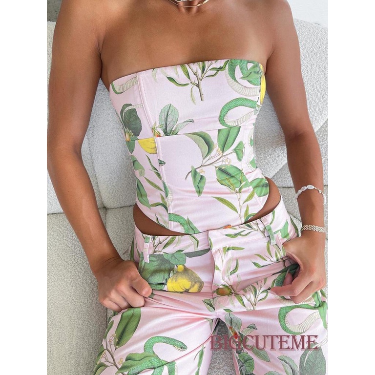 Áo Ống Cổ Thuyền Hở Lưng Có Dây Kéo In Họa Tiết Thời Trang Đường Phố Mùa Hè Cho Nữ