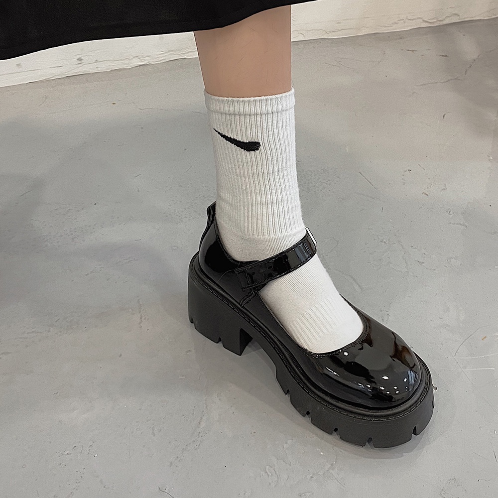 Giày Da Mũi Tròn Đế Dày Phong Cách Thời Trang Hàn Quốc Dành Cho Nữ