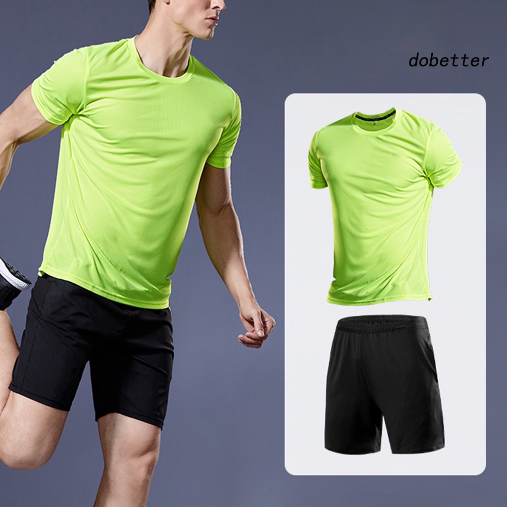 1 Bộ Đồ Thể Thao Áo Tay Ngắn Phối Quần Short Dáng Rộng Nhanh Khô Màu Trơn Thời Trang Mùa Hè Cho Nam