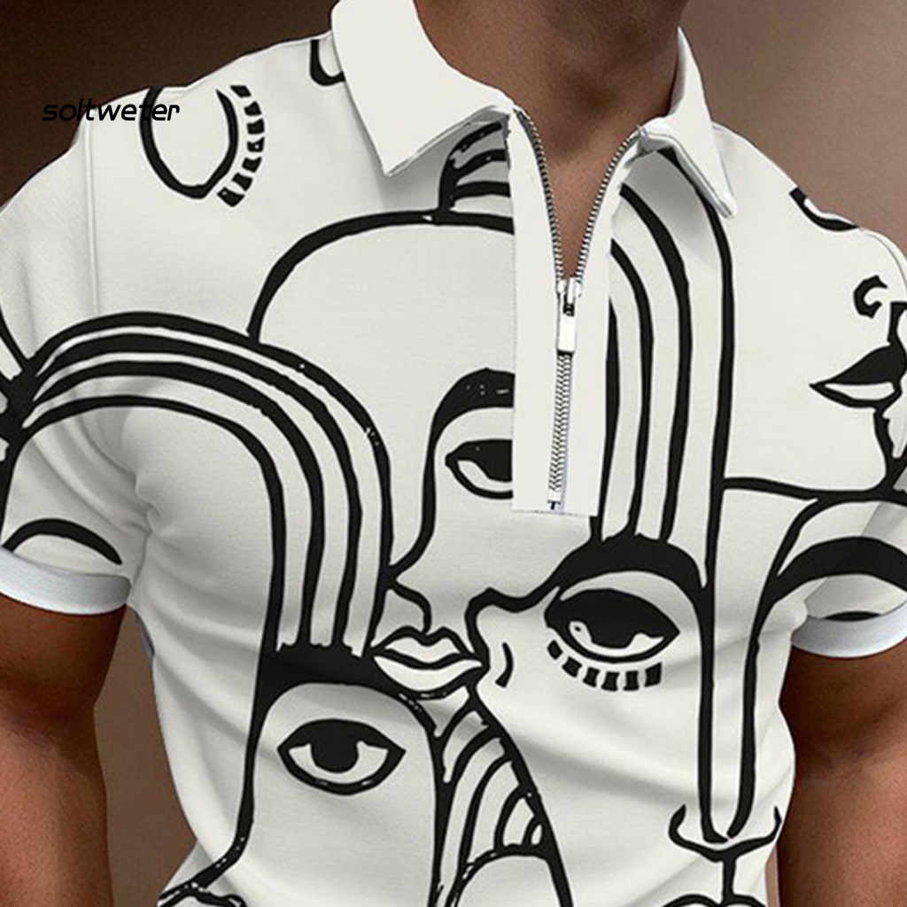 Áo Sơ Mi Tay Ngắn Cổ Bẻ Có Khóa Kéo Thời Trang Đường Phố Cá Tính Cho Nam