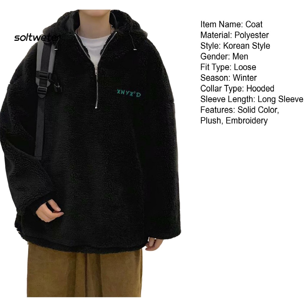 Áo Hoodie Tay Dài Vải Bông Dày Dặn Màu Sắc Đơn Giản Có Khóa Kéo Thời Trang Đường Phố Cho Nam