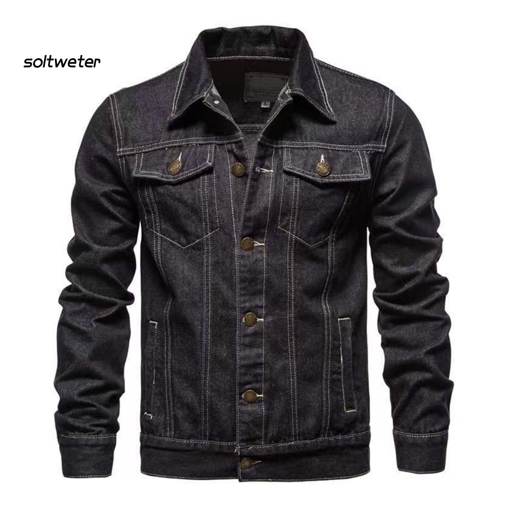 Áo Khoác Denim Tay Dài Màu Sắc Đơn Giản Thời Trang Đường Phố