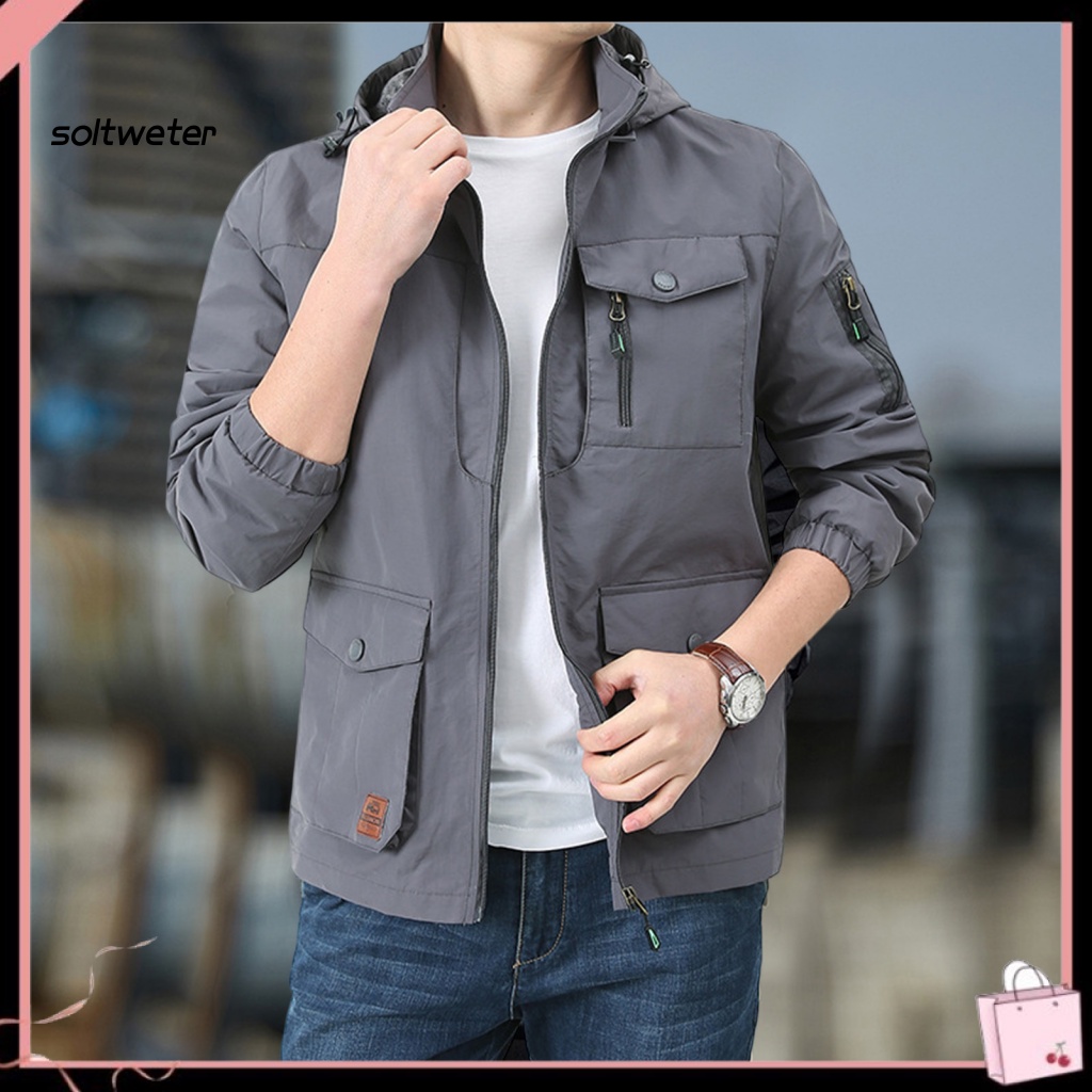 Áo Khoác Màu Trơn Mau Khô Có Khóa Kéo Có Nón Trùm Đầu Màu Sắc Trơn Dành Cho Nam