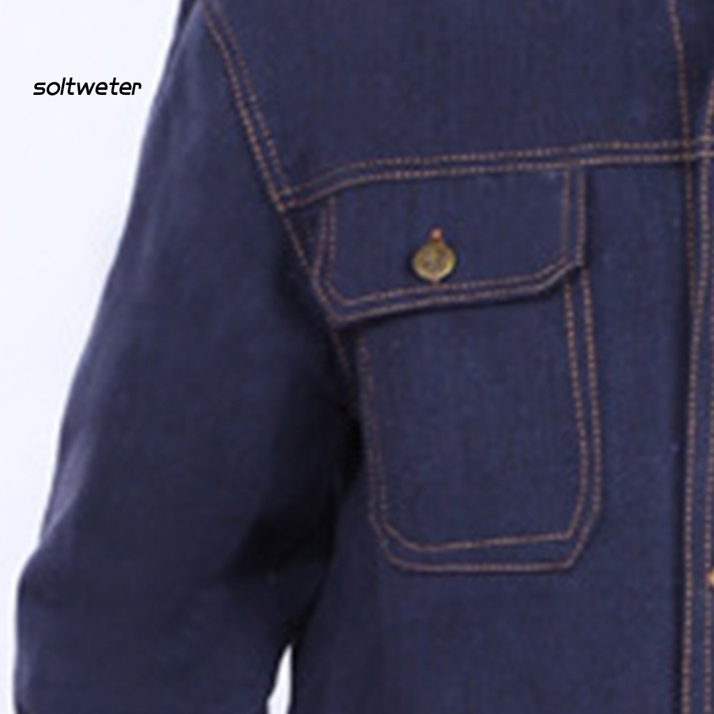 Bộ 2 Món Áo Khoác Denim Tay Dài Cổ Bẻ Cài Một Hàng Nút Sắt + Quần Dài Tới Mắt Cá Chân Có Nhiều Túi Cho Nam