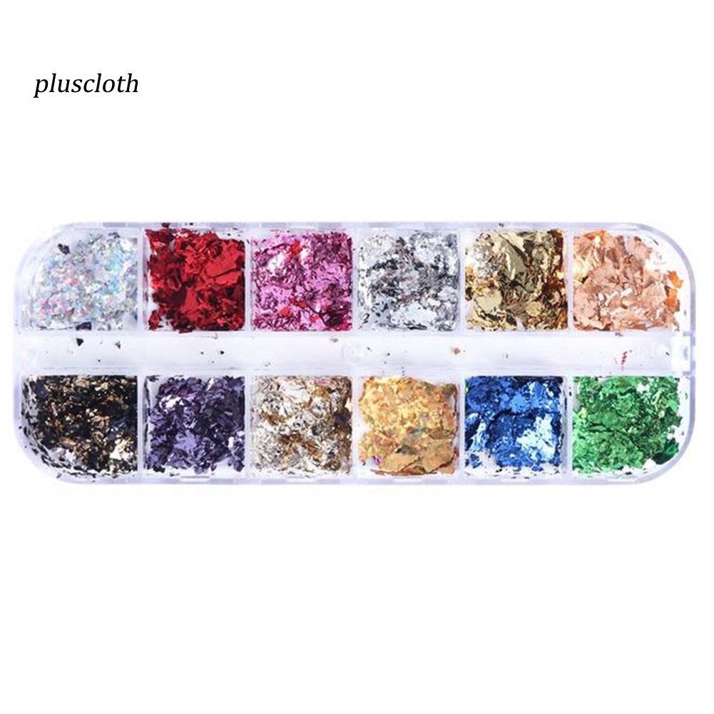 Hộp 12 Ô Lá Vàng Lấp Lánh Trang Trí Móng Tay