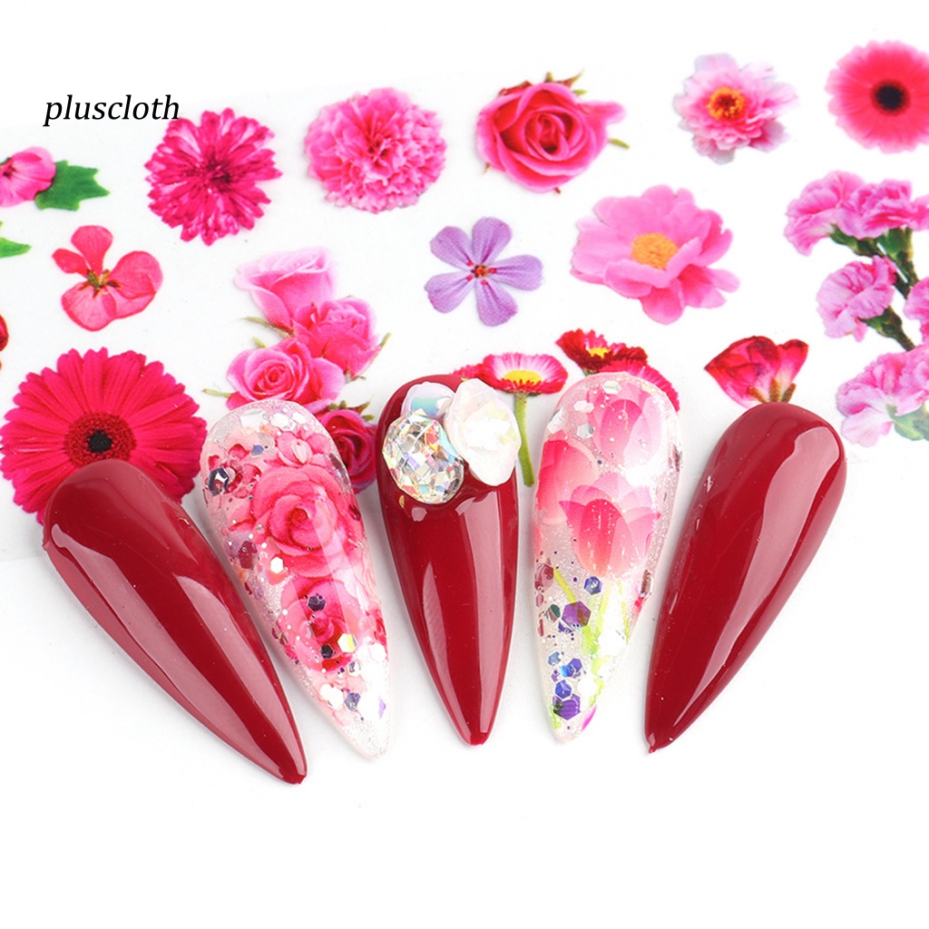 Set 10 Miếng Dán Trang Trí Móng Tay Họa Tiết Hoa Lấp Lánh Lâu Trôi Cho Nữ