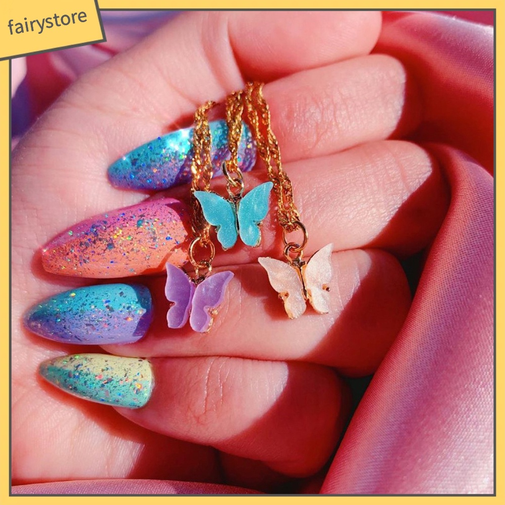 Vòng cổ Mặt Hình Bướm Bằng Acrylic Màu Sắc Ngọt Ngào Cho Nữ