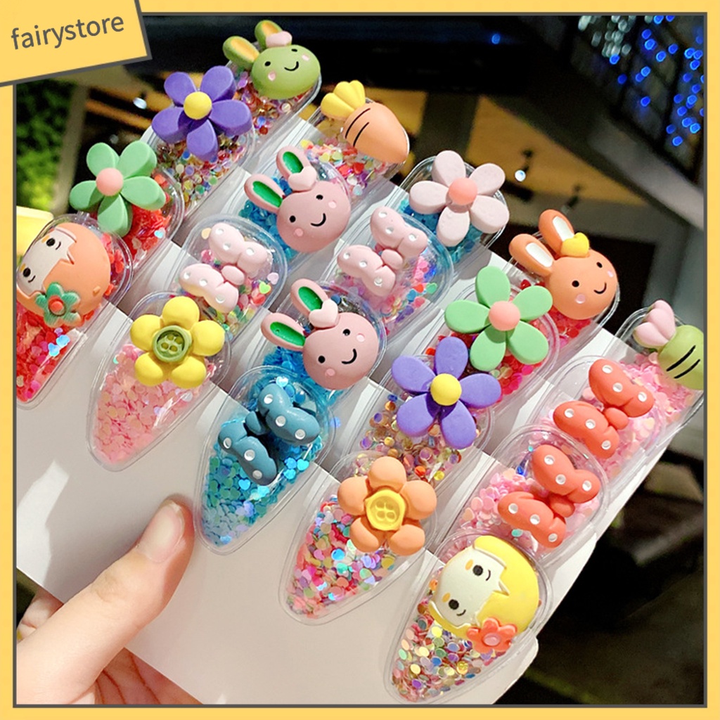 Set 5 Kẹp Tóc Trong Suốt Họa Tiết Trái Cây Phối Cát Lún Xinh Xắn Cho Bé Gái