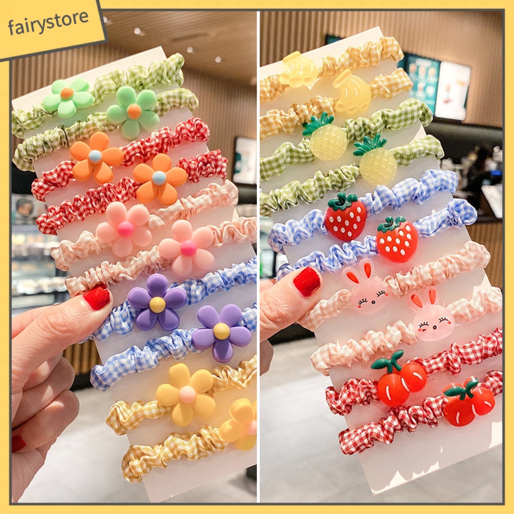 Bộ 10 Dây Cột Tóc Co Giãn Tốt Chống Rơi Siêu Nhẹ Họa Tiết Hoạt Hình Dễ Thương Cho Bé